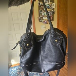 The Sak Iris Shopper Tote Black Pebble Leather Dual Handles Handbag Crossbody